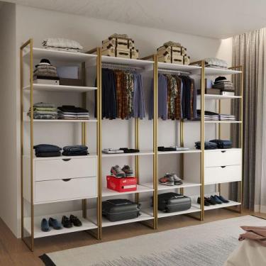 Imagem de Closet Industrial Casal Completo Loft Branco 4 Módulos Cabideiro com G