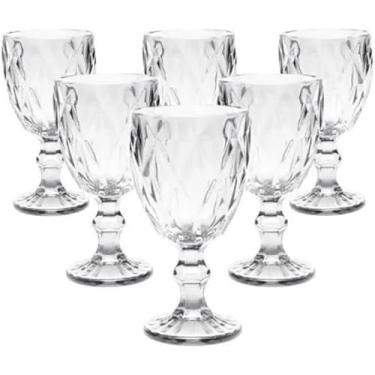 Imagem de Kit 6 Taças Diamond Vidro Transparente Para Vinho Luxo Resistente 340ml