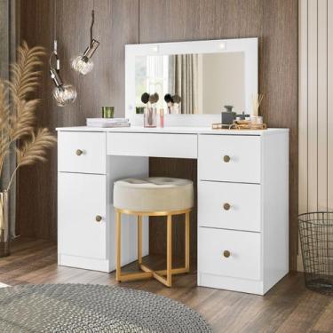 Imagem de Penteadeira Camarim com Espelho Led 121x122cm 5 Gavetas 1 Porta Sonhos