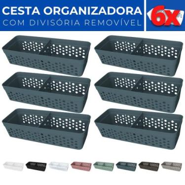 Imagem de Kit 6 Cesto Organizador Rattan c/ Divisória Removível 23x8 - Usual Uti