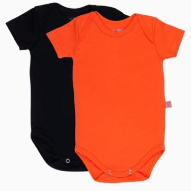 Imagem de Kit 2 Body Infantil Manga Curta Roupa de Bebe - Nido, Preto, Laranja, 