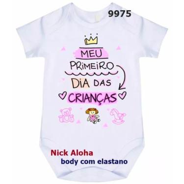 Imagem de body bebê meu primeiro dia das crianças cód 9975 - nick aloha, Branco,