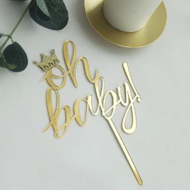 Imagem de Oh Baby Cake Topper, Mirrored Gold Acrylic Welcome Baby Baby Shower Cake Toppers for Boys Girls Baby 1st Birthday Party Cake Decoration