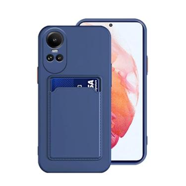 Imagem de Wousunly Capa de silicone compatível com Oppo Reno 10 Pro com porta-cartões preta, capa protetora fina de silicone líquido à prova de choque (azul)