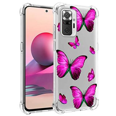Imagem de Yerebel Capa para Redmi Note 10 (4G)/Redmi Note 10S M2101K7BG, capa de telefone de silicone de borracha macia TPU transparente flexível para Xiaomi Redmi Note 10S (borboleta rosa)