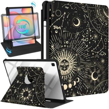 Imagem de Kidcube Capa para Samsung Galaxy Tab S6 Lite 10,4 polegadas 2022/2020 para mulheres meninas capa fólio fofa com suporte de lápis sol lua estrela design moda suporte giratório adolescentes tablet capas