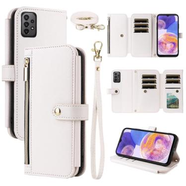 Imagem de Dswteny Capa carteira para Samsung Galaxy A23 5G/4G com alça de pulso alça de ombro bolsa com zíper, carteira flip de couro PU de luxo suporte para cartão de crédito capa para celular para A 23 23A