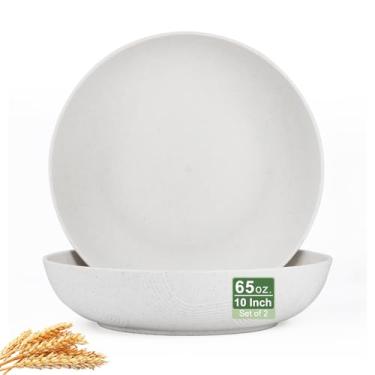 Imagem de PYRMONT Tigelas de salada, tigela de palha de trigo, 1,8 g, tigela de plástico reutilizável, conjunto de 2,10 em prato grande, micro-ondas, freezer, lava-louças, pratos para cozinha, acampamento