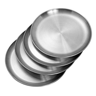 Imagem de CAMBUY Pratos de aço inoxidável 25,4 cm de metal leve inquebrável conjunto de pratos de jantar sem toxina, seguro para lava-louças, livre de BPA e saudável (4 peças)