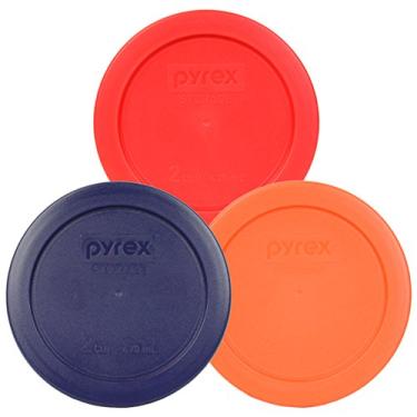 Imagem de Tampa de armazenamento redonda Pyrex 7200-PC 2 xícaras vermelho/laranja azul – pacote com 3