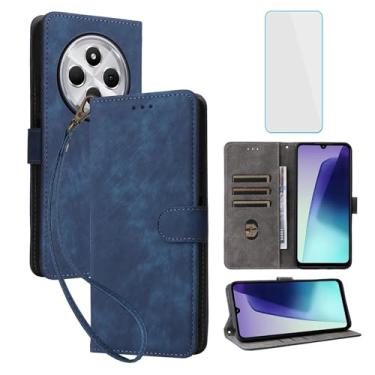 Imagem de IUQXU Capa carteira para celular Xiaomi Redmi 14C / Xiaomi Poco C75 com protetor de tela [bloqueio RFID] Capa de celular feminina masculina para celular Redmi14C 4G Redmi A4 PocoC75 14C LTE azul