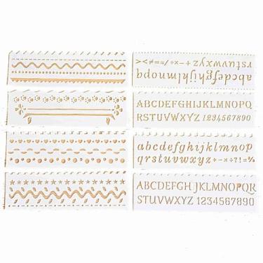 Imagem de Estêncil de Folha Pequena, Modelos de Pintura Reutilizáveis, Estênceis de Desenho Com Régua para Crianças, Estudantes, Pintura Diy (Ondas e Letras)