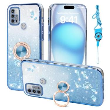 Imagem de Nouxwerx Capa para celular Motorola Moto G10, G30 e G20 com glitter e suporte de anel, ultrafina e brilhante, azul