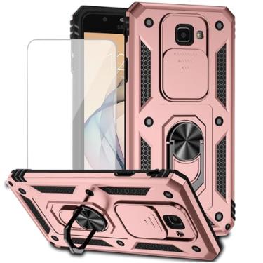 Imagem de Yodueiv Capa para Galaxy J7 2017/J7 Sky Pro/J7 Halo/J7 V/J7 Perx com protetor de tela de vidro temperado e capa deslizante para câmera, anel magnético para carro para Samsung Galaxy J7 Prime, ouro
