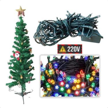 Imagem de Pisca Colorido 220V p/ Arvore de Natal 100 Led Cordão Verde - Zein Nat