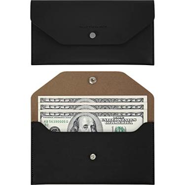 Imagem de Carrotez Envelopes de couro para dinheiro, carteira, vale-presente (couro PU), envelope reutilizável para dinheiro, 17 x 9 cm, preto