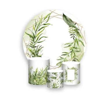 Imagem de Painel De Festa Redondo 1,50x1,50 + Trio De Capas Cilindro - Folhagens