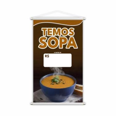 Imagem de Banner Temos Sopa Restaurante Preço Branco Lona Grande - Plimshop