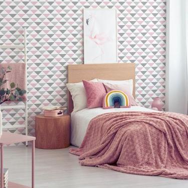 Imagem de Papel de Parede Geométrico Triângulos Rosa Cinza e Branco - Upzdecor