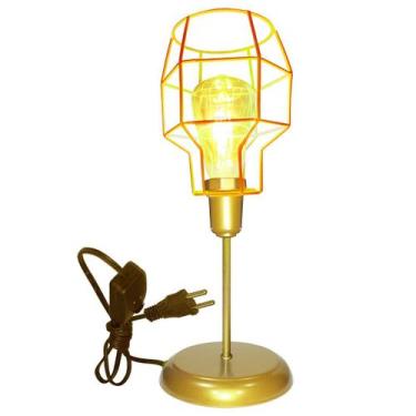 Imagem de Luminária de Mesa Abajur Clássico Aramado Granada Dourado - Jota Ilumi