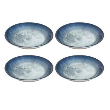 Imagem de Jogo de 4 Pratos Fundos para Sopa Porcelana Retrô Azul Elegant 20cm Gu