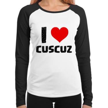 Imagem de Baby Look Raglan I love cuscuz Manga Longa - Foca na Moda, Branco, Pre