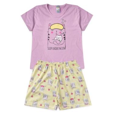 Imagem de Pijama Infantil Feminino Verão Sleep Cat - Hey Kids - Lilás - HeyKids,