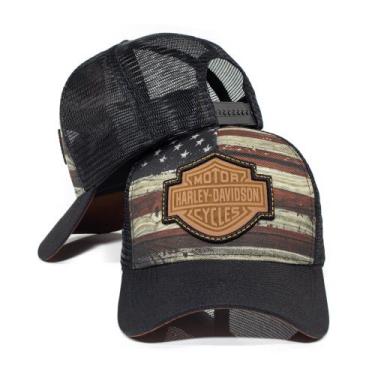 Imagem de Boné Trucker Telinha Harley Davidson Estampado Linha Motorcicly Lançam