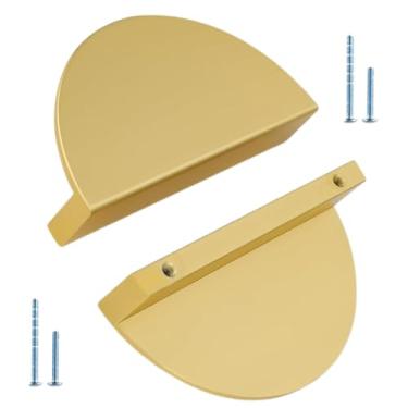 Imagem de Quweiz 2 puxadores de gaveta de meia lua, puxadores de armário dourados escovados, puxador de semicírculo para porta de móveis de quarto de cozinha