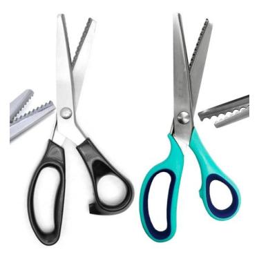 Imagem de 2 Tesoura Picotar Zig Zag Escalope Ondulada Papel Tecido - De Acordo c