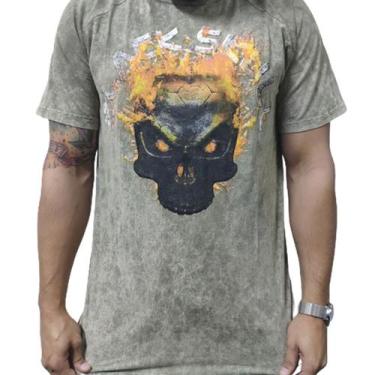 Imagem de Tshirt skull fire cinza esverdeado - black skull - clothing (xxl1), XX