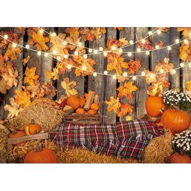 Imagem de CHAIYA 2,2 x 1,8 m Outono Ação de Graças Pano de Fundo Outono Folhas de Bordo Feno Abóboras Fundo de Festa de Ação de Graças Suprimentos Farm Colheita Evento Banner Becoration Adereços de cabine de fotos CY193