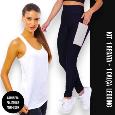 Imagem de Camiseta REGATA DRY FIT MALHA FRIA POLIAMIDA + Calça LEG LEGGING BOLSO