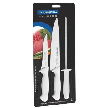 Imagem de Conjunto de Facas Premium Inox Cabo Branco - 3 Peças - Tramontina, Bra