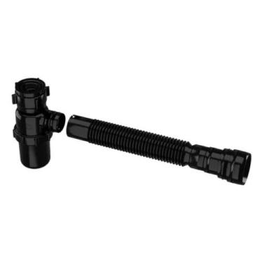 Imagem de Sifão Sanfonado Universal Preto C/ Copo P/ Tanque Cozinha Banheiro Pia