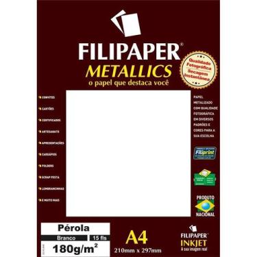 Imagem de Papel a4 metalico perola branco 180gr. filiperson