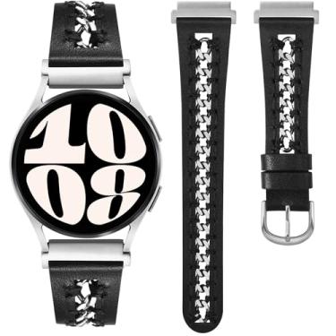 Imagem de Minyee Pulseira de couro compatível com Samsung Galaxy Watch 7/6/5/4/FE/Active 2 de 40 mm e 44 mm/Watch 6 Classic de 43 mm e 47 mm/Watch 5 Pro de 45 mm, pulseira de couro elegante de 20 mm com