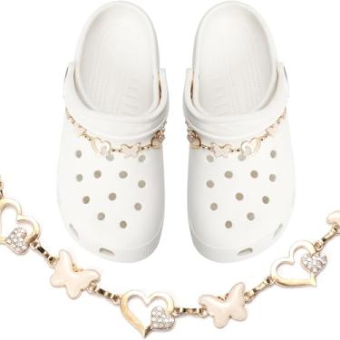 Imagem de Ziigole Correntes para sapatos femininos com strass e borboleta, acessórios para decoração de sapatos DIY para sandálias de tamanco, presente ideal, lembrancinha de festa, Liga de aço, Strass