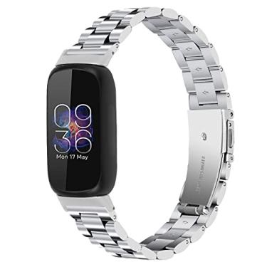 Imagem de Limque Pulseira De Aço Inoxidável Compatível Com Fitbit Inspire 3, Pulseiras De Relógio De Metal Ajustáveis, Pulseira De Substituição Para Mulheres E Homens (Prata)