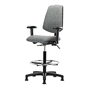 Imagem de Thomas 1163J32 Cadeira de tecido de altura alta com encosto médio e inclinação, base de nylon, braços ajustáveis, anel de pé cromado, rodízios, cinza