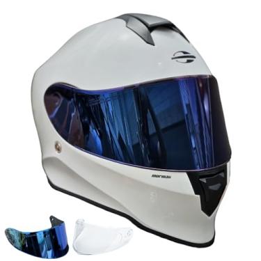 Imagem de Capacete de Moto Masculino Feminino Fechado Mormaii Original Branco Brilho Com Viseira Azul+ Transparente (58)