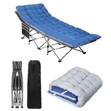 Imagem de HAITRAL Berço De Acampamento Portátil Com Colchão - Cama De Dormir Resistente Dobrável Ao Ar Livre Com Bolso Lateral Para Adultos - Espreguiçadeira Oxford Única Para Barraca De Acampamento Praia Escri