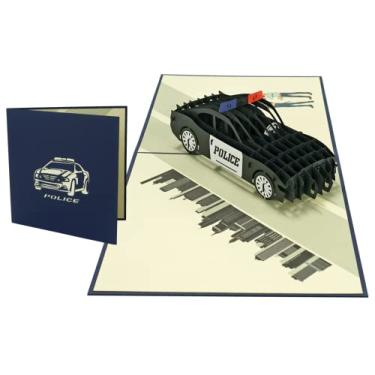 Imagem de Rykamia Cartão pop-up de carro de polícia, 15,24 x 15,24 cm, cartão de aniversário de carro de polícia, presente de carro de polícia, aposentadoria, cartão de aniversário de polícia, formatura, obrigado, cartão para filho, cartão para crianças