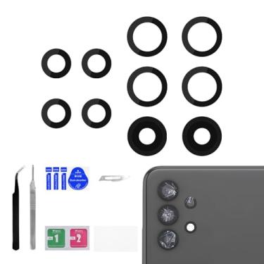 Imagem de BESJMYT Pacote com 2 para Samsung Galaxy A32 lente de câmera traseira adesivo de reposição para lente de vidro da câmera traseira com kit de reparo de ferramenta de reparo de pinça pano de poeira para