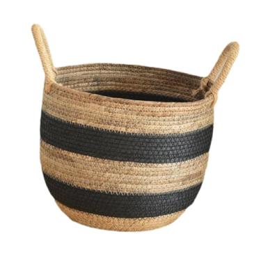 Imagem de Gralara Escaninho de armazenamento tecido da cesta da planta, com punhos, organizador dos artigos diversos, cesta decorativa da tecelagem da grama do vaso de, S