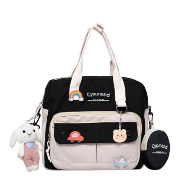 Imagem de Lindas bolsas para escola kawaii, bolsa japonesa multifuncional para laptop, mochilas estéticas para meninas adolescentes, crianças, mensageiro, lancheira, Preto, Mochilas