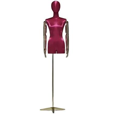 Imagem de Multiuso Manequim de Superfície de Cetim de Seda Espuma Sólida Meio Corpo de Manequim Feminino Altura Ajustável Corpo de Manequim Com Forma de Vestido de Suporte Janela