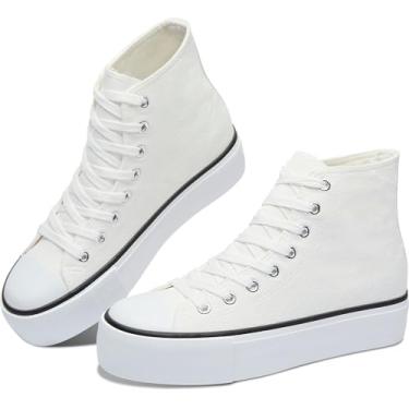 Imagem de ALTOCIS Tênis feminino confortável de plataforma de cano alto, casual de cano médio, tênis moderno de camurça sintética, tênis clássico de caminhada com cadarço, Bronzeado de aparência natural, 41