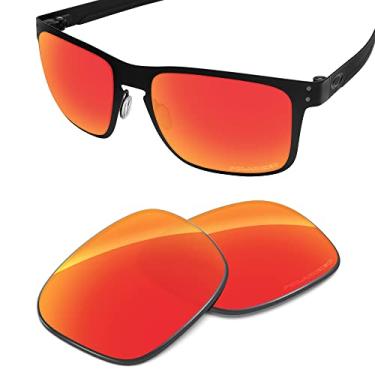 Imagem de Tintart Lentes de substituição de desempenho compatíveis com Oakley Holbrook Metal OO4123 polarizado gravado-fogo vermelho