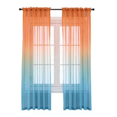 Imagem de ZiDeTang Cortina transparente com cores gradientes, cortinas à prova de sol, bolso para varão, voile, painel de tratamento de janela, fios para sala de estar/quarto, pacote com 2 (99,8 cm x 199,9 cm,